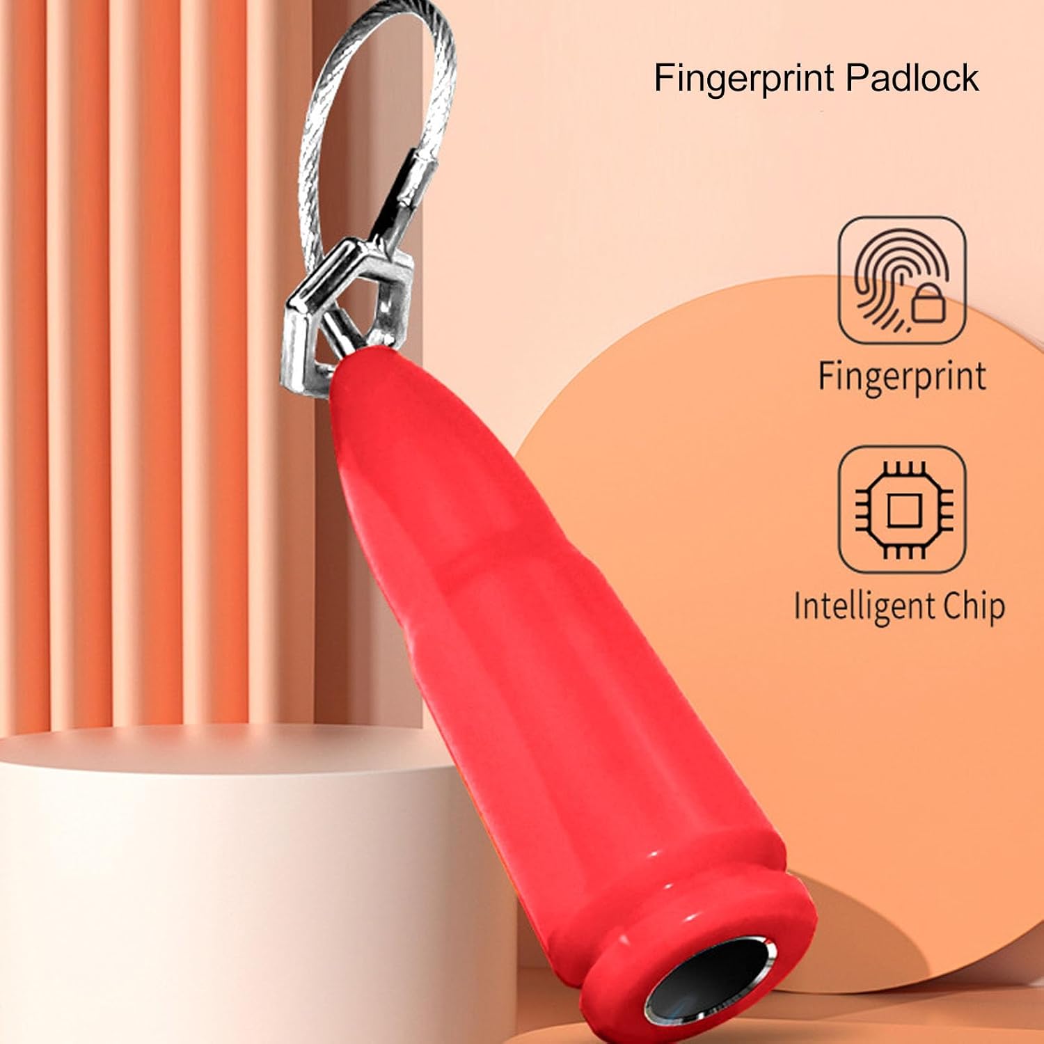 Fingerprint Cable Lock, Smart keyless Fingerprint Padlock, Biometric Luggage Lock, for Gym, Door, Luggage, Suitcase, Backpack, Office (Red)