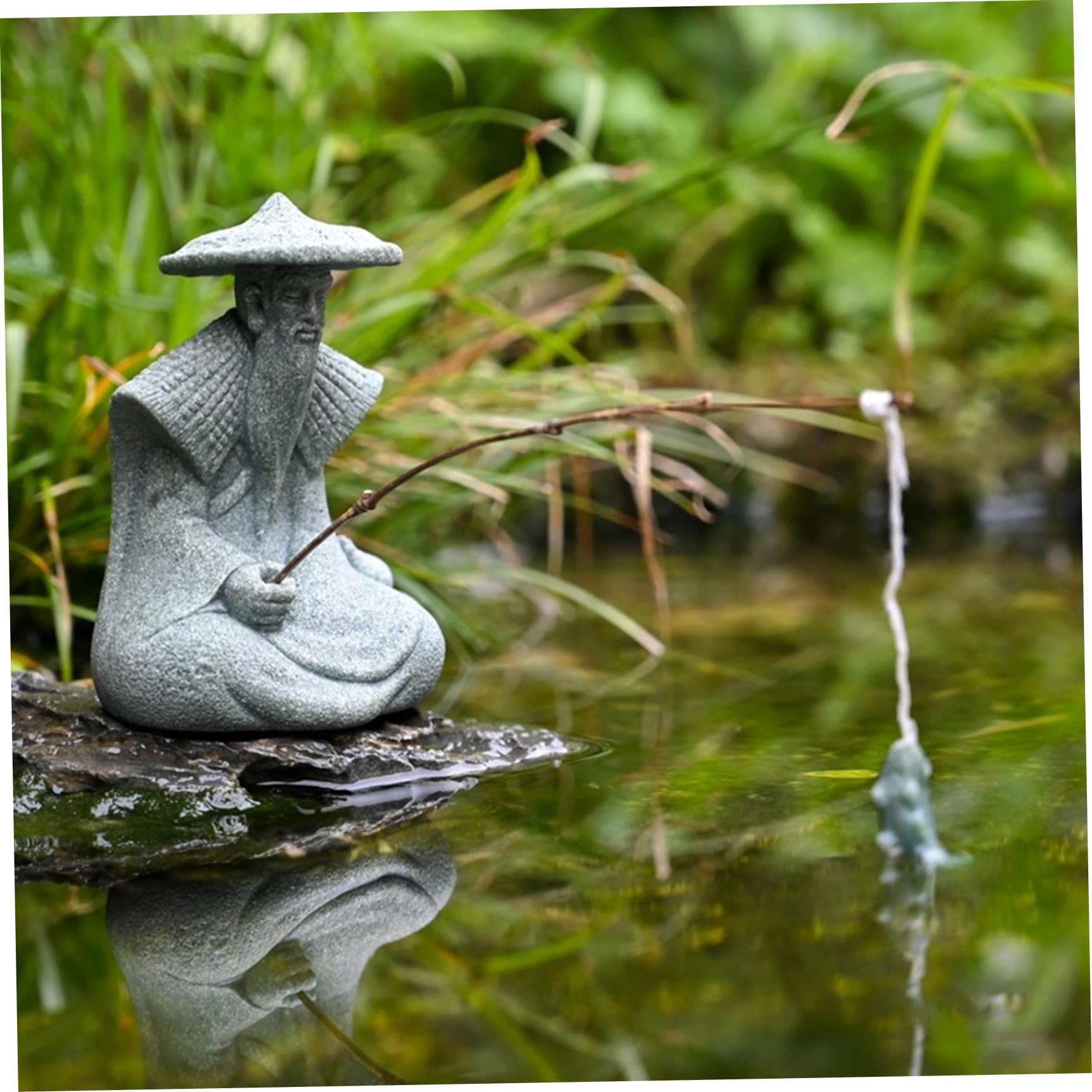 Obelunrp Japanese Decor, Vintage Resin Sitting Fishing Figurines for Aquarium, Bonsai, Zen Garden, Fish Tank, Micro-Landscape, Tabletop, Ornements de jardin