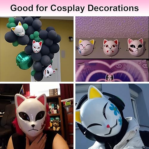 Miniatura 7 de Ginkago 3 máscaras de animé de gato con luz LED, máscara de zorro japonés para Halloween, carnaval, mascarada, disfraces de cosplay