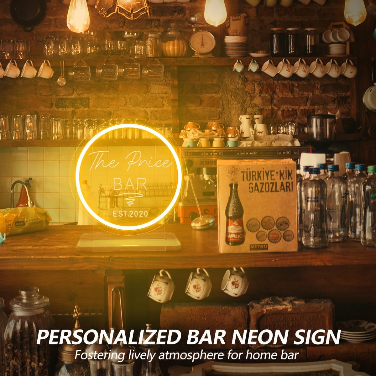 Personalized Neon Bar Signs for Home Bar, Custom Bar Signs LED Neon Lights for Man Cave, Customizable Light Up Signs Dimmable for Pub Bistro Shop Business Party, Birthday Gifts for Men Dad
