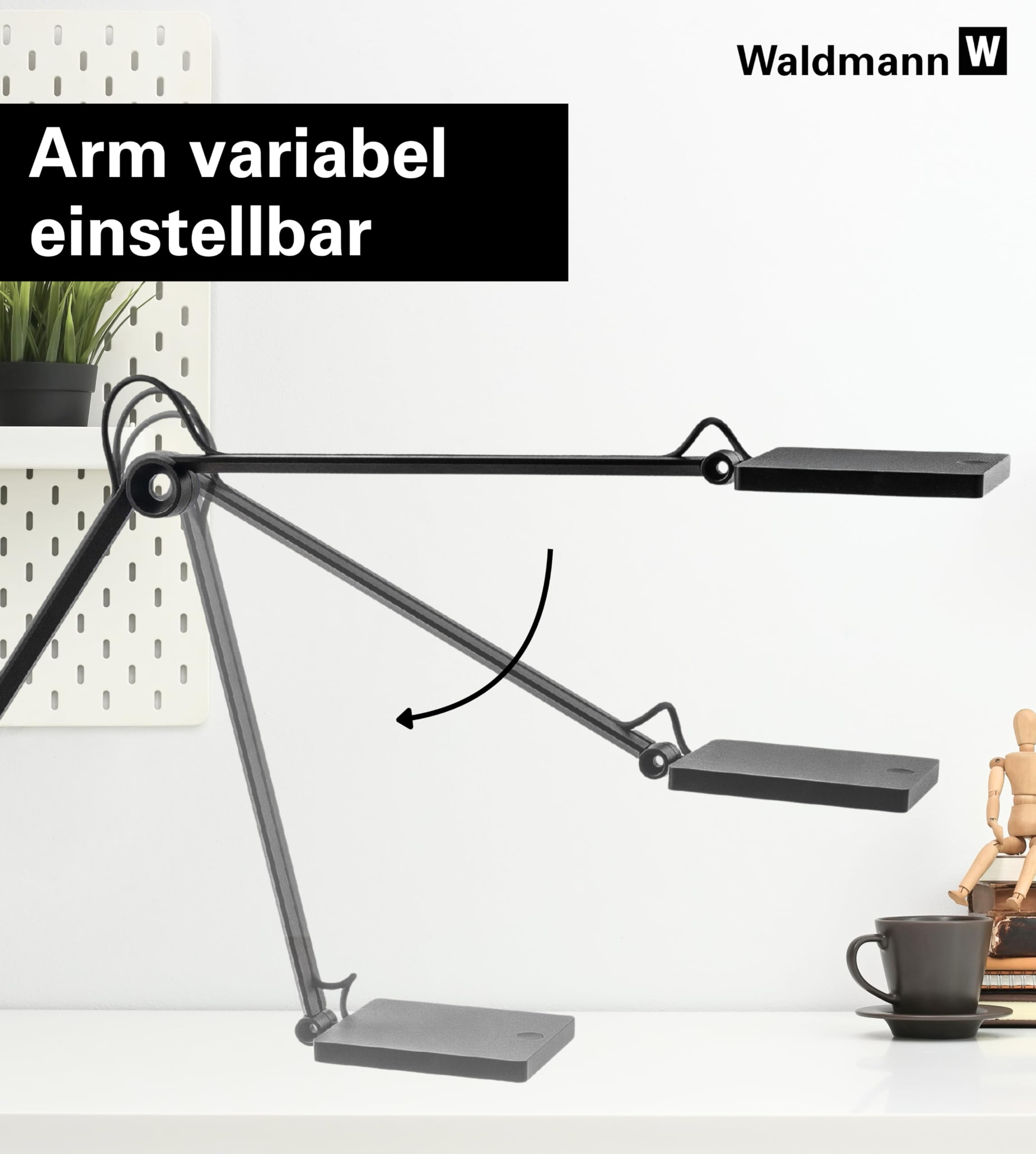 Waldmann Schreibtischlampe | PARA.MI | LED Tischlampe für Home-Office, Büro & Schreibtisch | German Design Award | 4000 K (Schwarz)