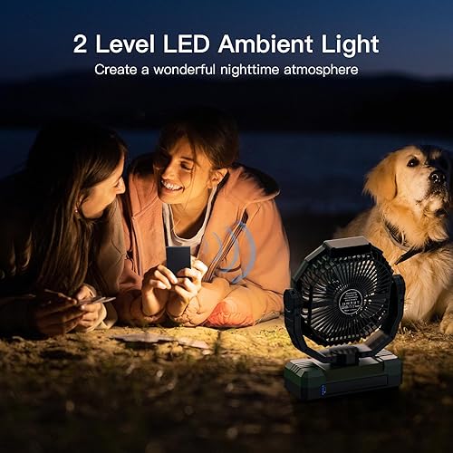 Miniatura 3 de FRIZCOL Ventilador de campamento 3 en 1  Ventiladores portátiles recargables  Ventilador de batería de alta capacidad (60 horas) con luz y control