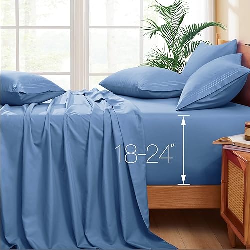 Horbaunal Sábanas de bolsillo extra profundo, se adapta a colchones de 18 a 24 pulgadas de profundidad, juego de sábanas de microfibra de 6 piezas