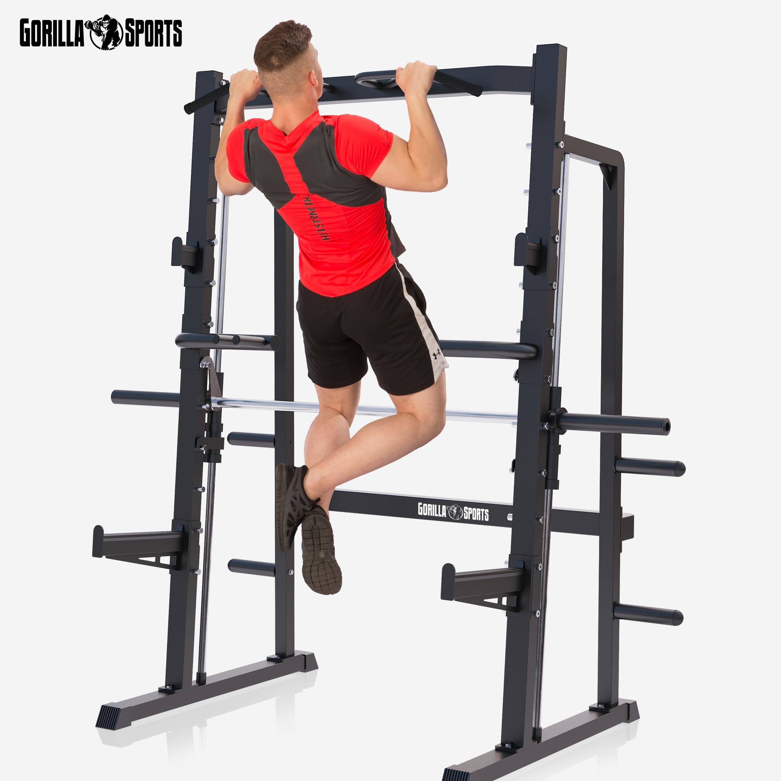 GORILLA SPORTS® Smith Machine - Pull Up Bar, Barre Guidée pour Disques 50/51 mm, Charge Max 300 kg - Cage a Squat, Machine de Sport, Power Station, Gym Equipment