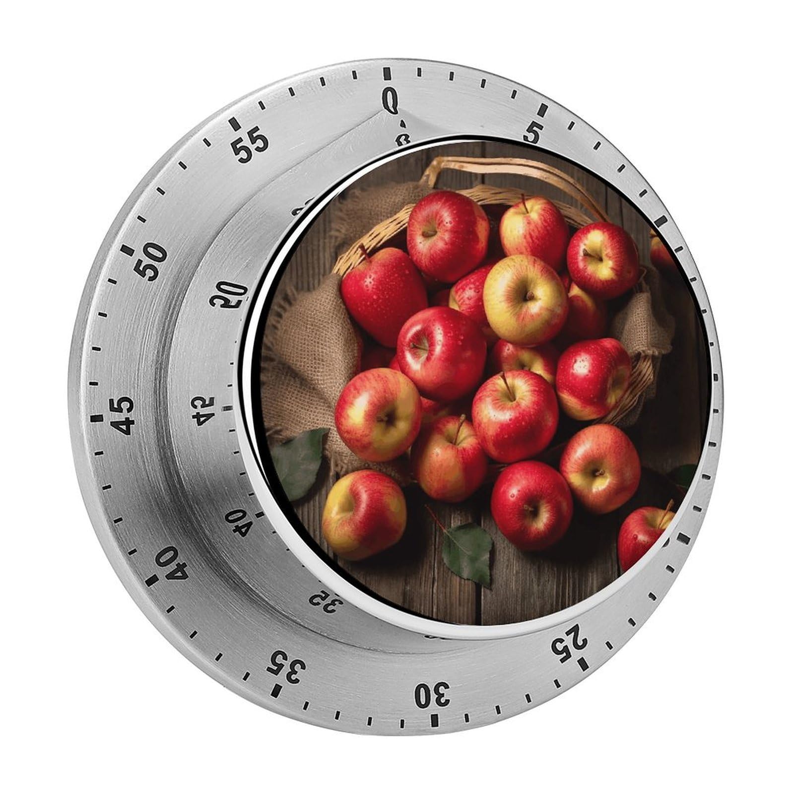 Fresh Ripe Apples Kitchen Timer Chef Cooking Timers Clock with Loud Alarm Exquisite Stainless Steel Mechanical Desk Timers Magnetic Backing 60 Minute Visual Timer for Work