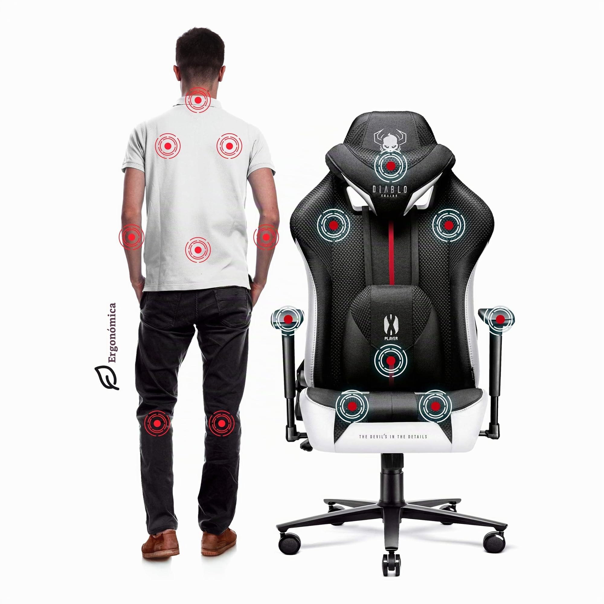 Diablo Silla Gaming Tela X-Player 2.0 - Silla Gamer con Reposabrazos 3D - Cojín Cervical/Lumbar Función de Balanceo - Silla de Oficina 160 kg - Cadeira Gaming Ergonómica - King (XL)