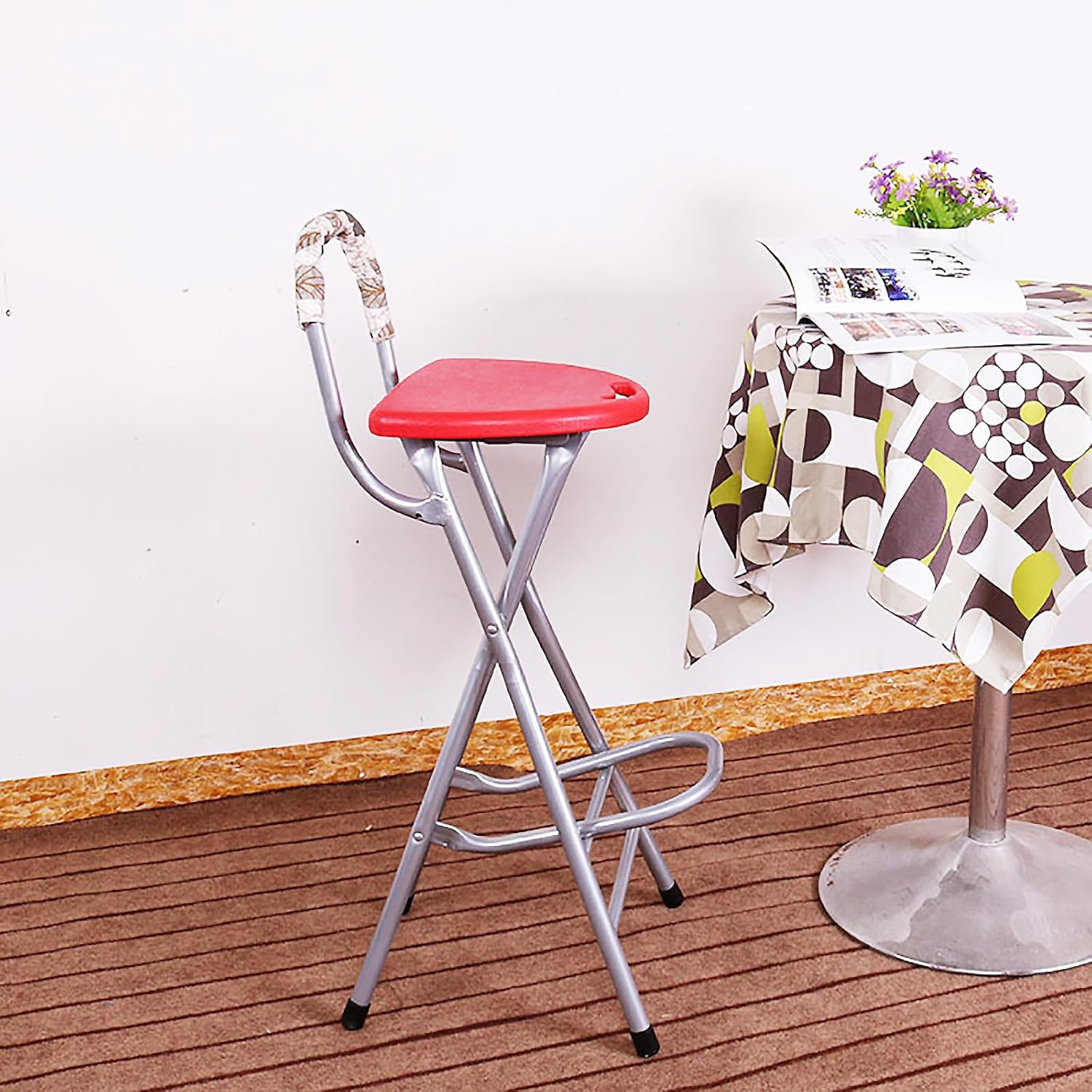 Folding Stools for Adults Portable, 28 inch Collapsible Stool Heavy Duty, Indoor Tall Bar stools with Handle, Plastic Counter Barstool Chair for Kitchen Outdoor Travel (Red A, H72xW31cm(28x12inch))