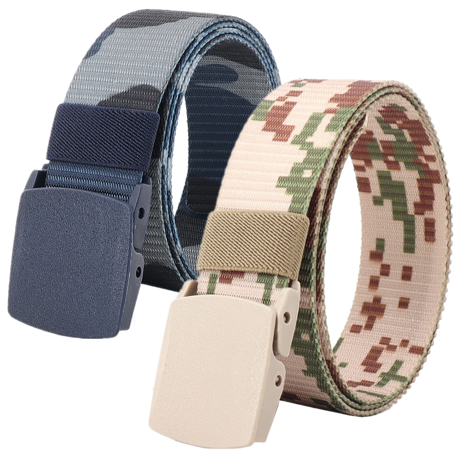 Paski męskie Pleciony pasek, pasek męski, lekkie nylonowe pasy taktyczne wojskowe z plastikową klamrą, 2 szt(Camouflage 27,Length 170CM/67")