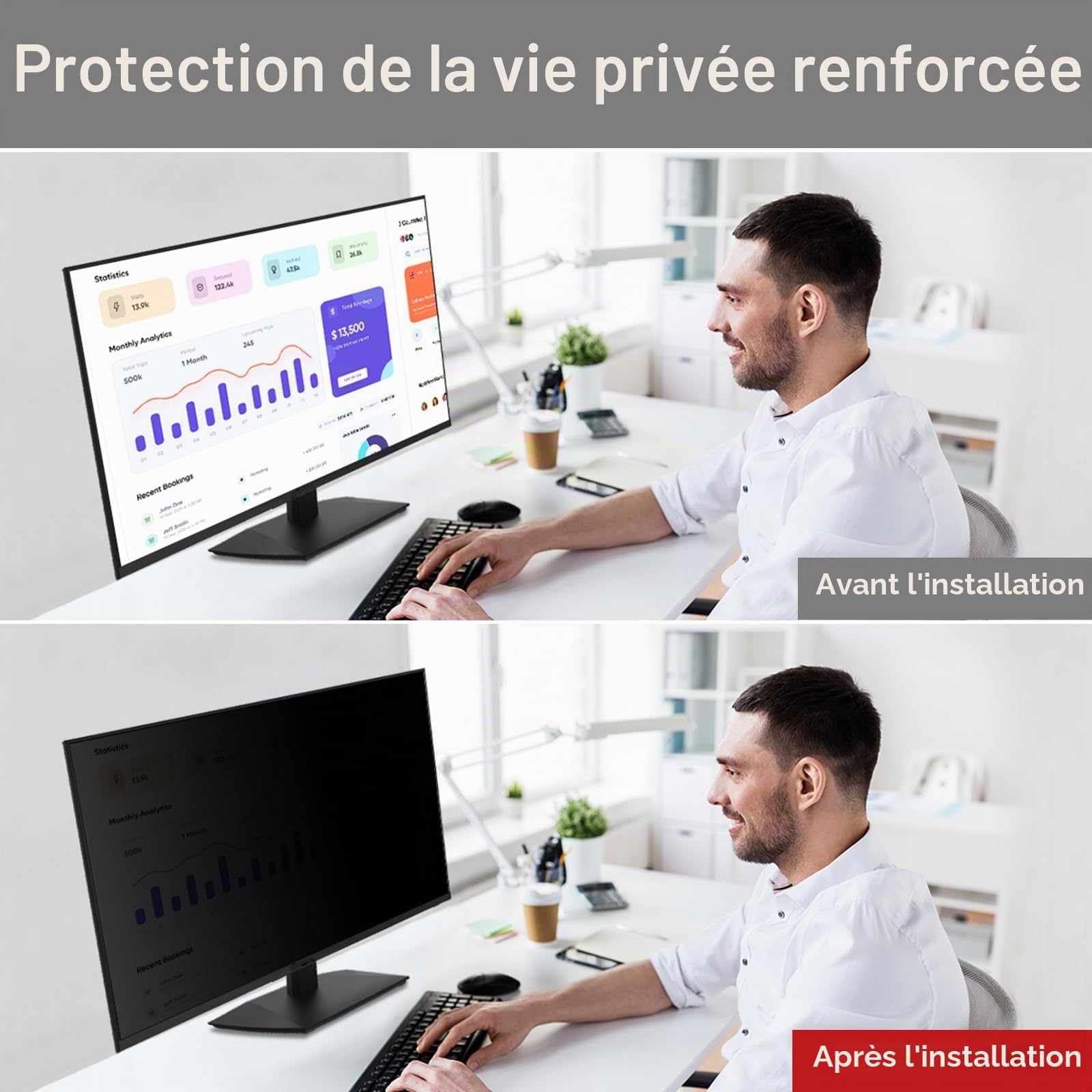 BERSEM Filtre de Confidentialité pour Ordinateur Portable de 22 Pouces pour Moniteur D'ordinateur au Aspect 16:9 Filtre Anti-Lumière Bleue, Anti-Espion, Anti-Rayures, Blocage des UV