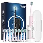 Rtauys M5 Sonic Electric Toothbrush for Adults and Kids - Rechargeable Electric Toothbrush Kids Ages 12+ and Adults with 8 Brush Heads & Travel Case, 120 Days Battery Life - Sakura Pink