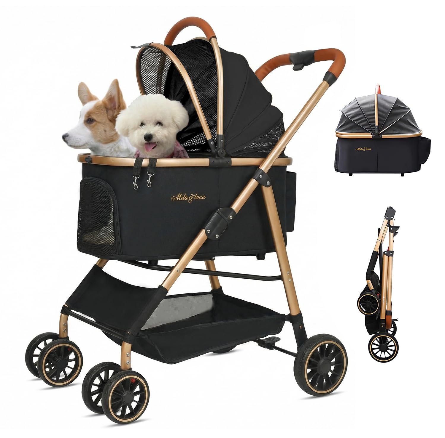 Amazon.com: MILA&LOUIS Dog Stroller, 24" Pet Cradle, Lightweight & Stylish Pet  Stroller for Small and Medium Pets, 33 Lbs Capacity with Cup Holder, Hook,  Detachable Aluminum Cradle (Black) : Pet Supplies