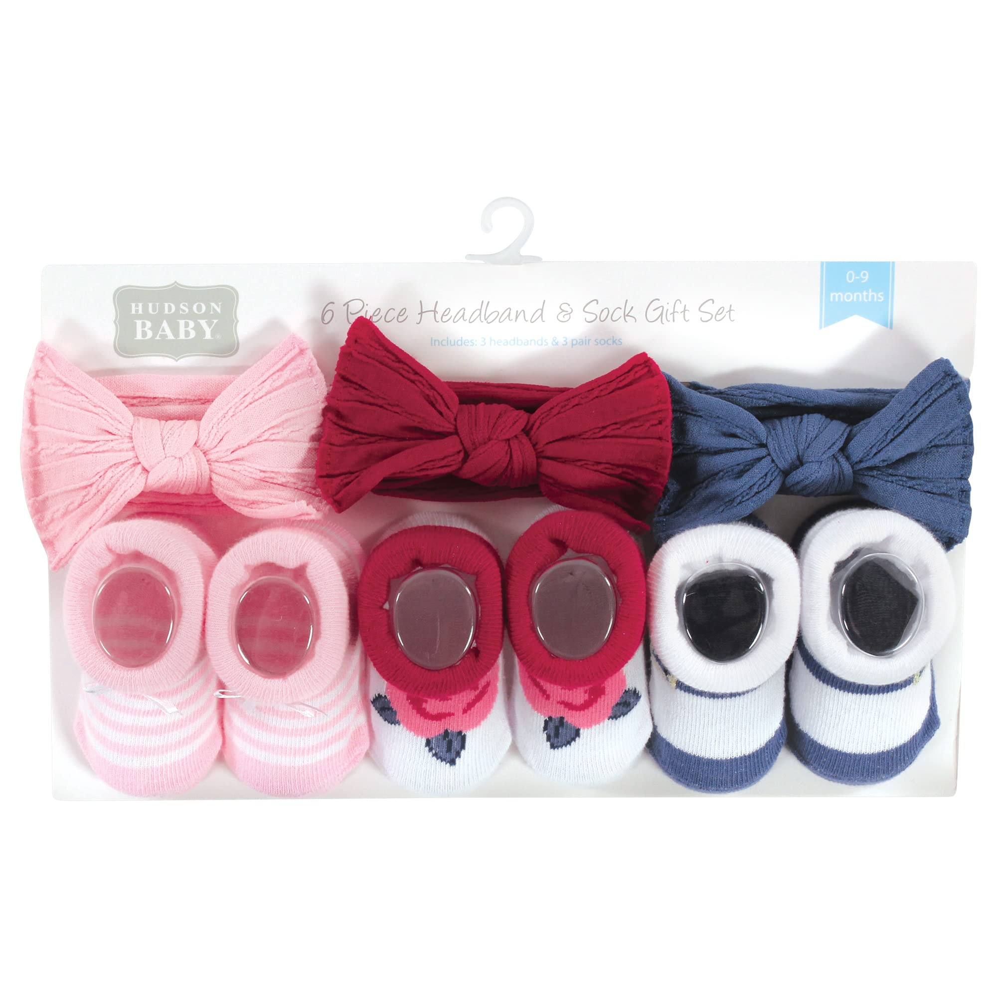 Hudson Baby Dziewczęca opaska na głowę i skarpetki zestaw upominkowy, Różowy niebieski 6-częściowy, 6 Count (Pack of 1)