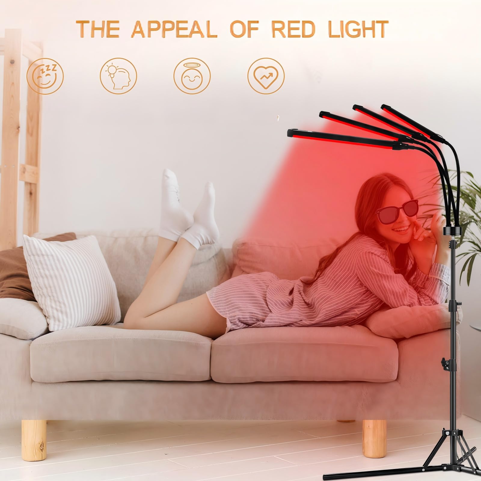 Hottoerak Rotlichtlampe mit Ständer, 4 Köpfe, 180 LEDs, 660/850 nm | 32 W Infrarotlampe mit 10/20/30-Min-Timer, flexiblen Schwanenhälsen und höhenverstellbarem, klappbarem Standdesign