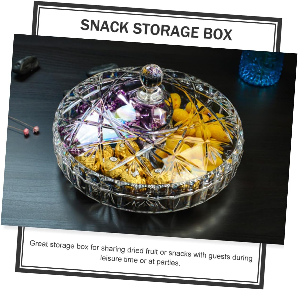 OUNONA Acrylic Snack Box with 3 Compartments Candy Container for Home Use for Dried Fruits Nuts and Sweets for Parties and Gatherings