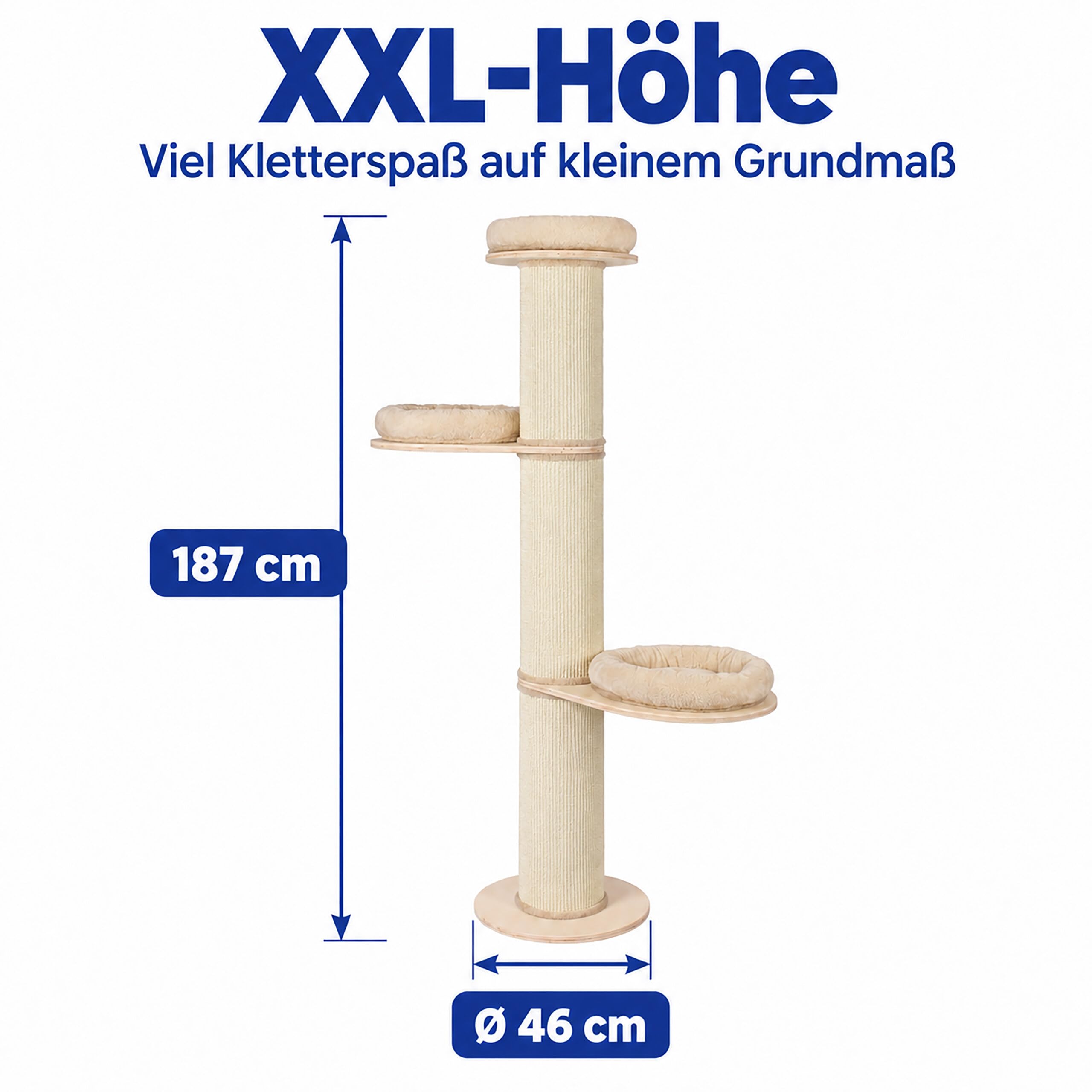 Relaxdays Kratzbaum, 3 Liegeflächen, mit Kissen, beige, Natur