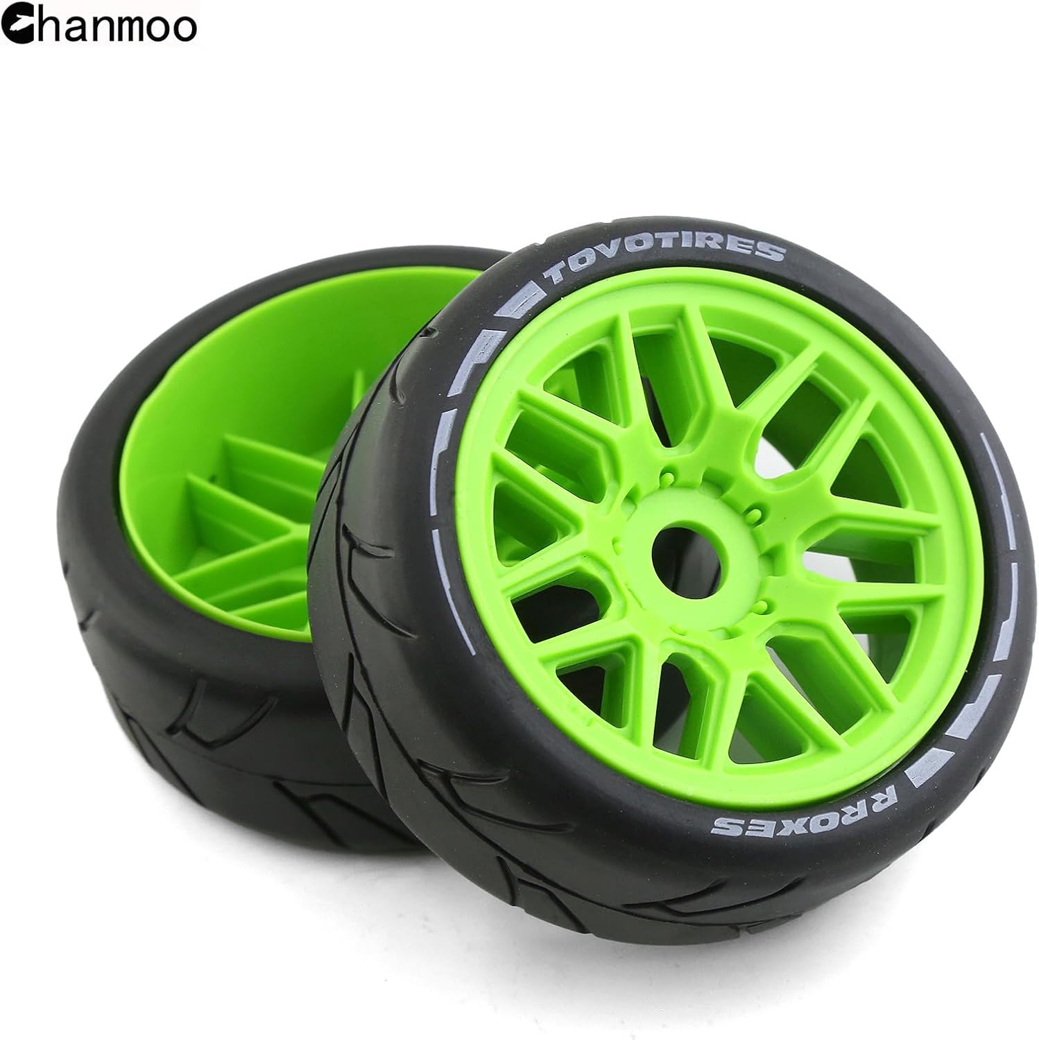 1/8 RC On Road Car Tires and Wheels Rims 17mm Hex 103mm Rubber Rally Tyres for 1:8 Scale RC On-Road Racing Car HPI WR8 HSP Hobao ARRMA Redcat Losi Kyosho VRX RC Rally Drift Car 4PCS (Green)