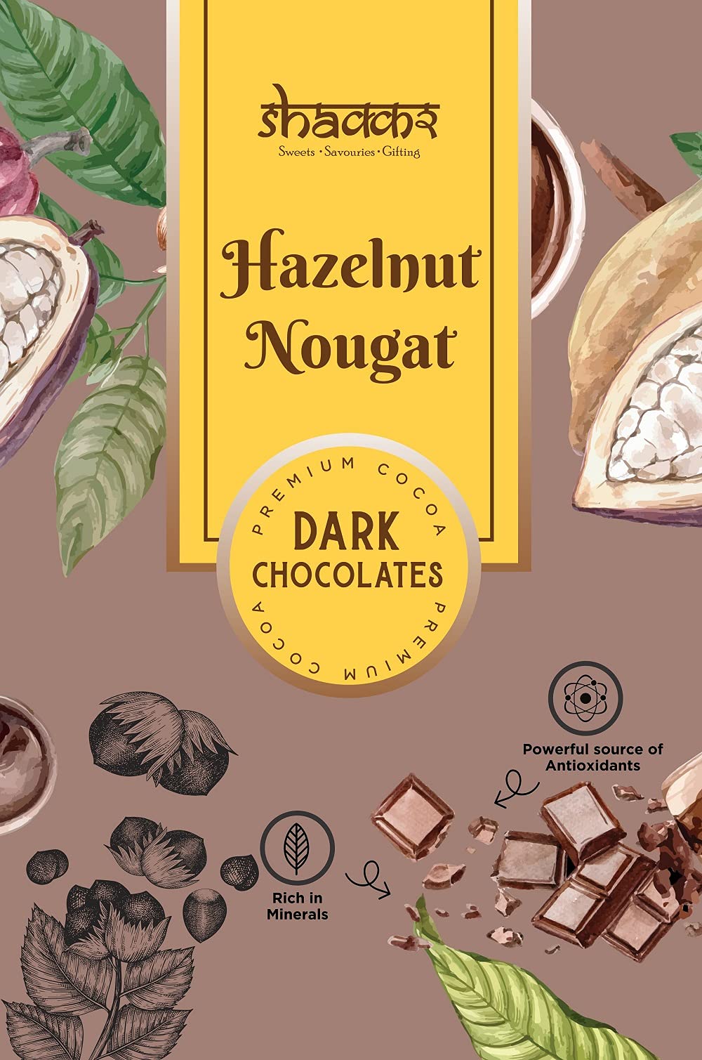 SHAKKR Hezelnut Nougat ( 46 % Dark Chocolate ) ( 70 Gms )