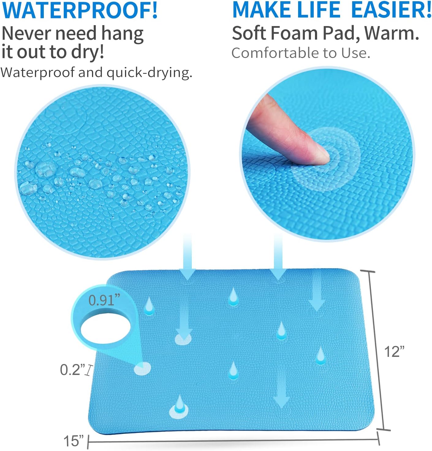 MINIVON Bath Chair Pad with Adhesive Backing Non Slip Shower Seat Mat, Textured Surface 15 x 12, Bathroom Shower Chair Cushion, Waterproof, Soft Pad Cover Bath Stool for Elderly