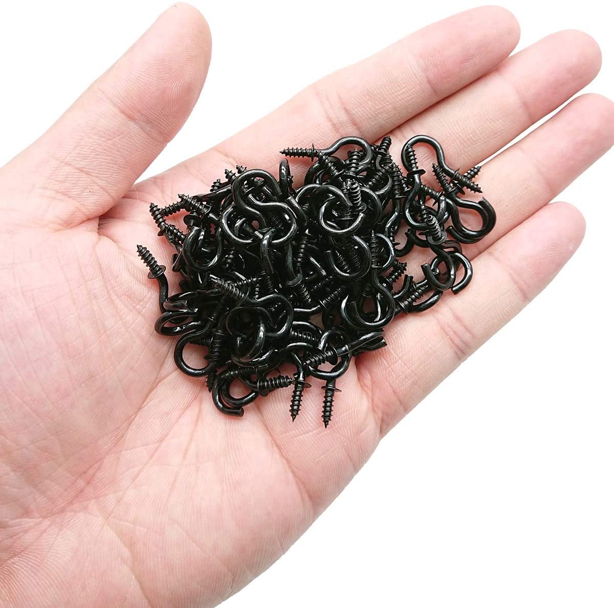 Goiio 100 Pieces 1/2 inch Ceiling Hooks, Black Zinc Plated Metal Screw-in Cup Hooks