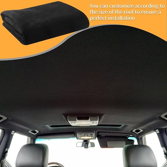 Black Headliner Auto Interior Roof Liner Repair, Truck Roof Upholstery Fabric Kit | Car Interior Trim Replacement, Foam Backed Vehicle Roof Cover for RV, Truck, SUV, and Auto Interior Restoration
