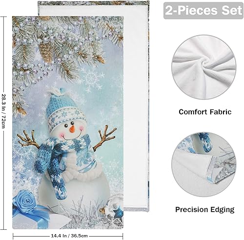 Miniatura 2 de Pfrewn Juego de 2 toallas de mano con diseño de muñeco de nieve de invierno, conos de pino de copo de nieve, color azul, toalla de baño de Navidad