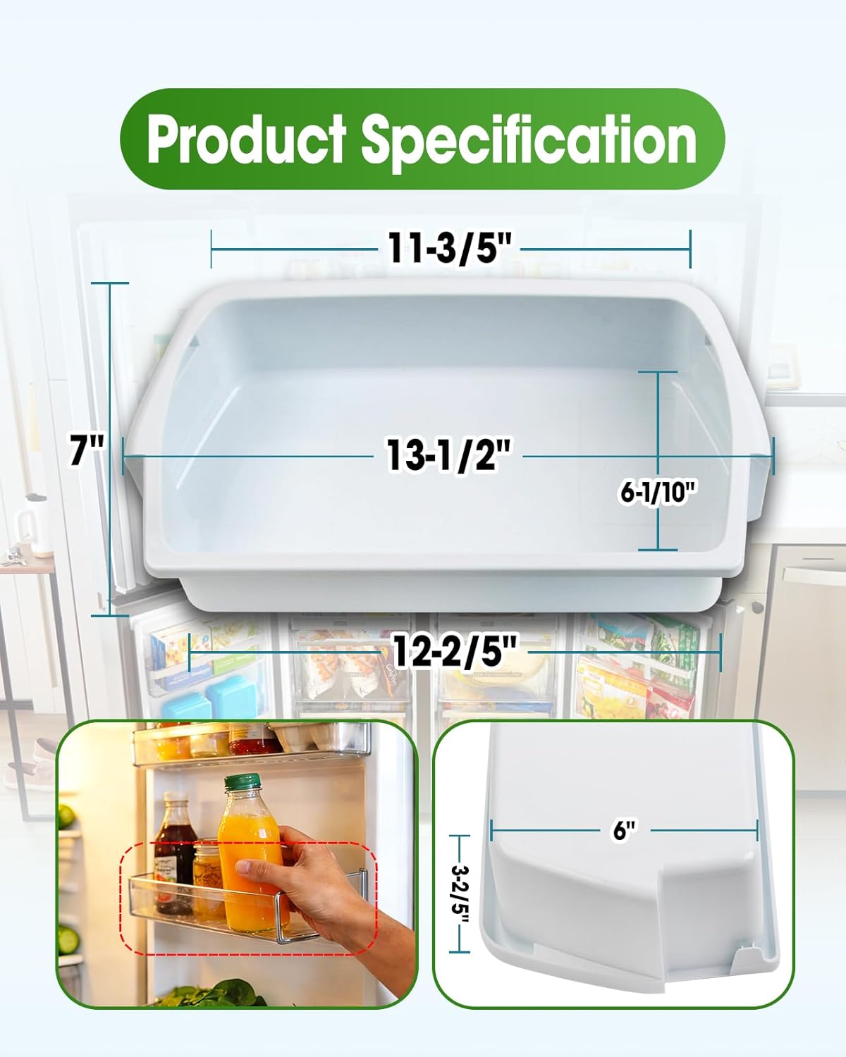 2PCS Refrigerator Door Shelf Bin Replace WP2204812 2204812 AP6006531 2195395 WRT311FZBM00 2200678 Compatible with Whirlpool Kenmore Models, Refrigerator Door Shelf Parts