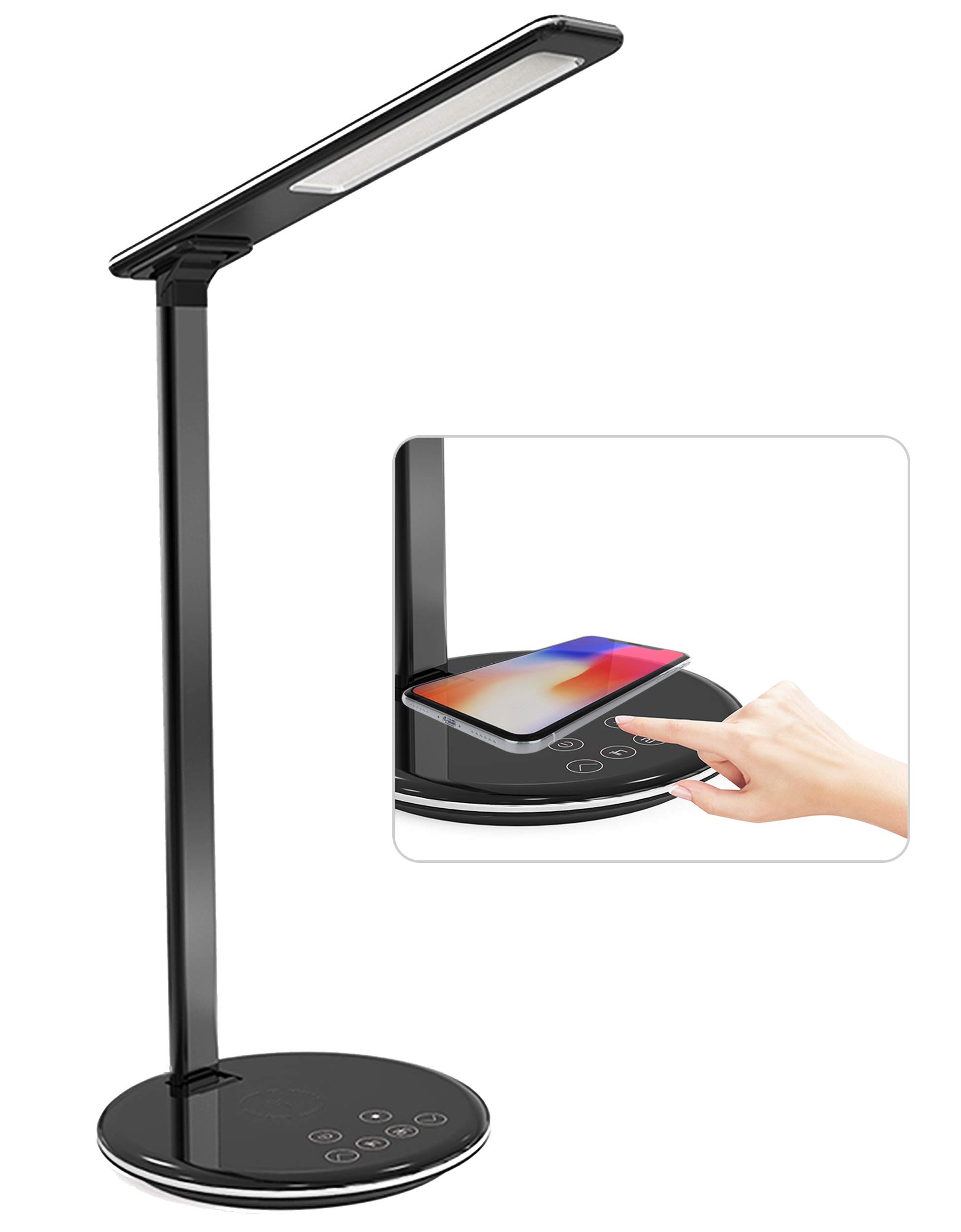 LED Desk Lamp with Wireless Charging, Smart Touch Control Eye Protection Table Lamp for Reading, Family, Bedroom, 4 Levels Color Temperature,Black