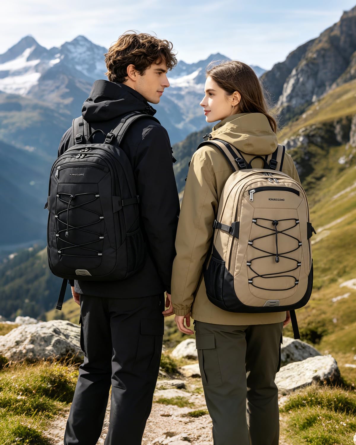 KINGSLONG Plecak trekkingowy 30 l, dla mężczyzn i kobiet: wodoszczelny plecak trekkingowy z kieszenią na laptopa o przekątnej ekranu 17,3", lekki plecak outdoorowy z systemem do picia, odblaskowy, na