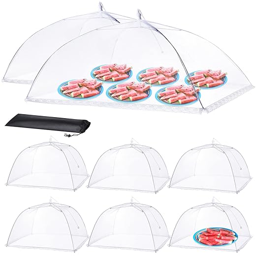 HOMKULA Food Covers for Outside - 2 Extra Large (40 x 25 in) & 6 Large (17 x 17 in) Food Tents/Food Covers for Outdoors Mesh Screen, Picnic Pool Party Supplies, Pop-Up and Collapsible