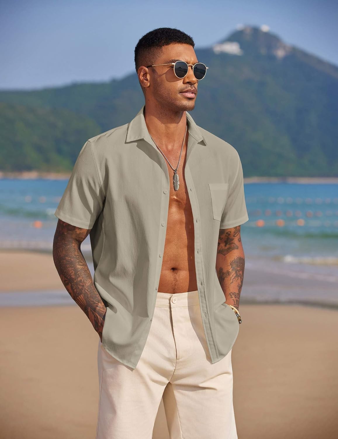 COOFANDY Men's Short Sleeve Button Down Casual Beach Shirt - Image 4