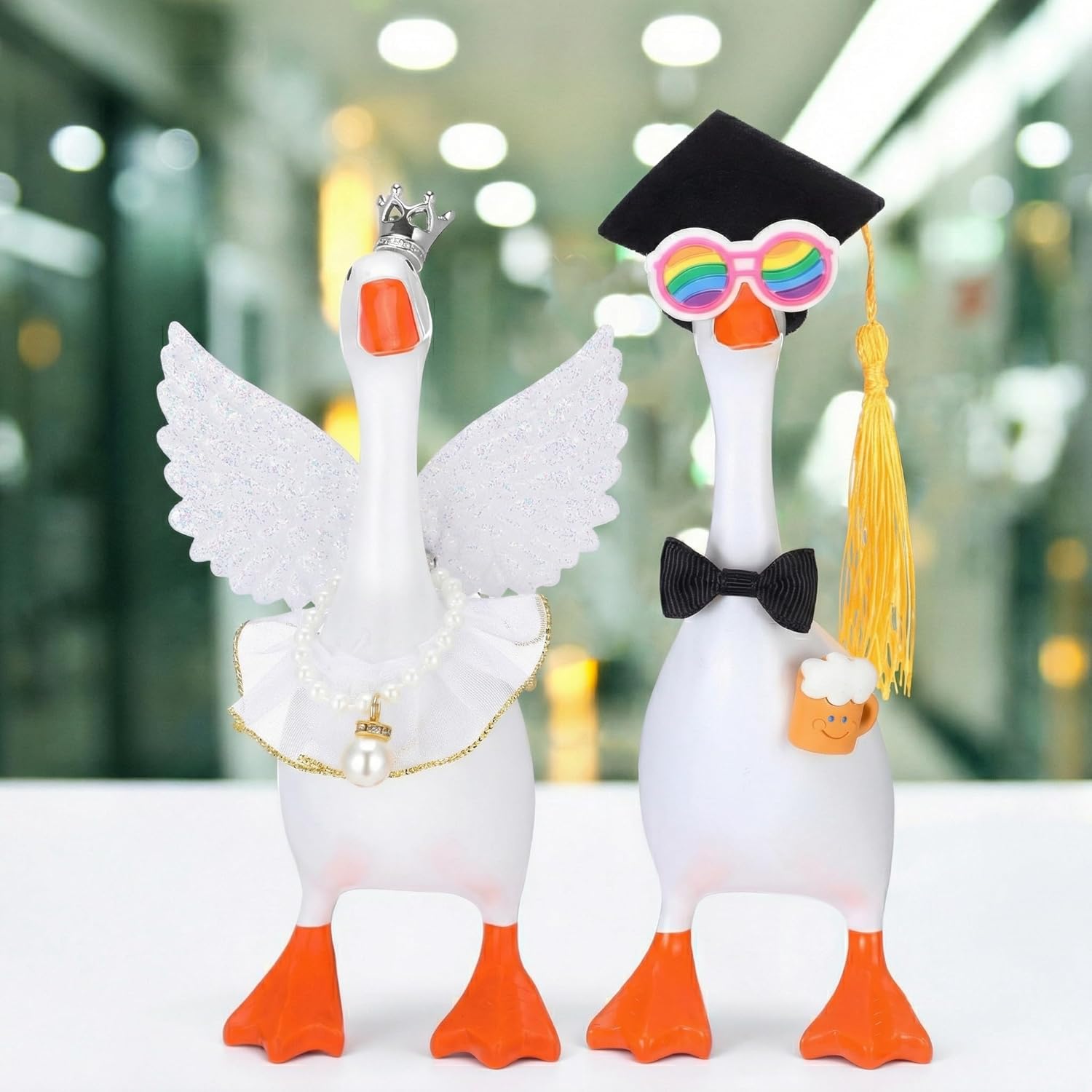 12 Set 7 Inch Mini Desk Goose Outfits Headwear Mini Hats Accessories Small Desk Outfits Hat Accessory Costumes for Magnetic Geese Statue Key Holder Table Decor (Cute)
