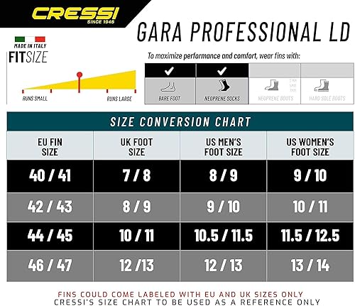 Miniatura 5 de Aletas suaves de hoja larga de bolsillo completo para pesca de apenas  Gara Professional LD fabricadas en Italia por Cressi calidad desde 1946