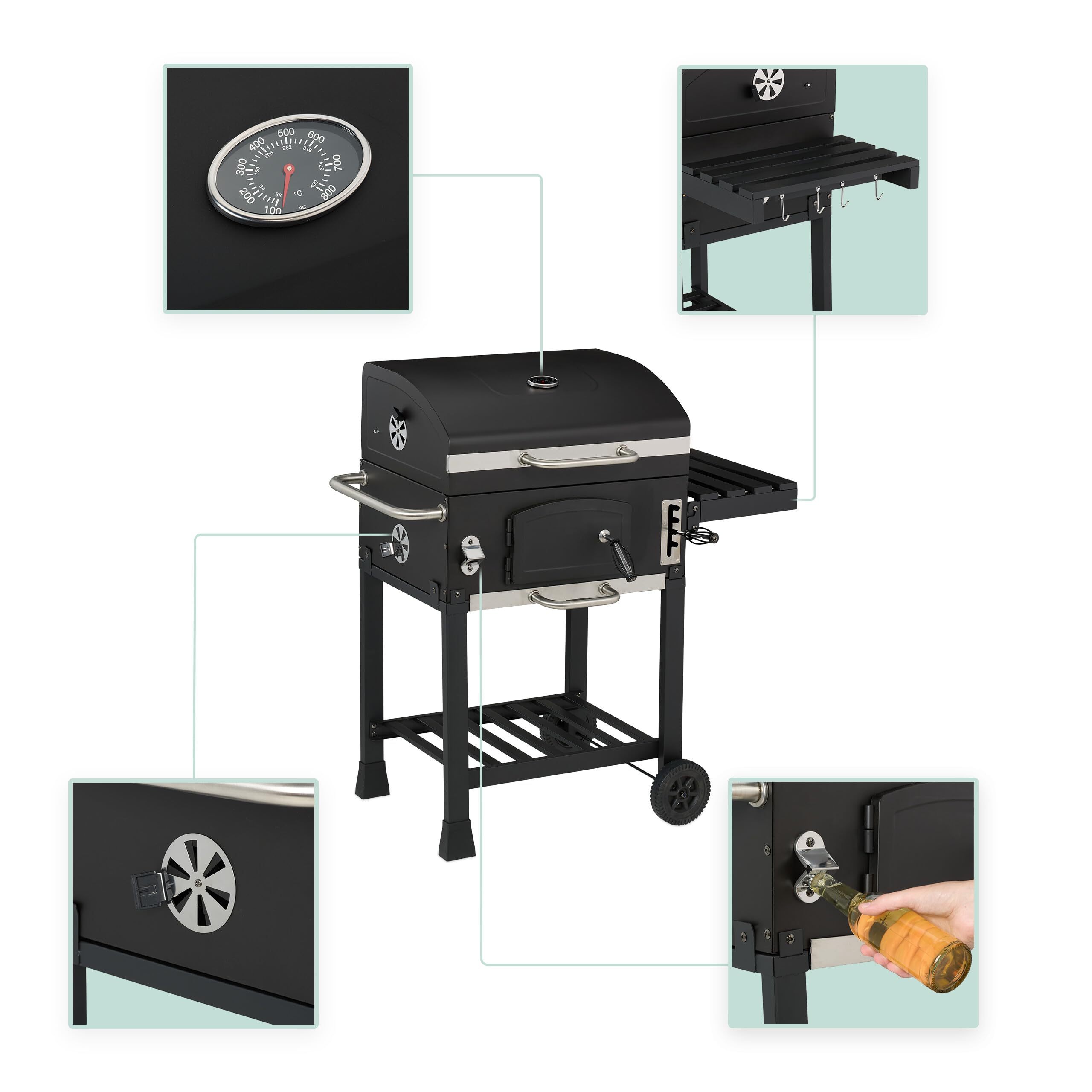 Relaxdays Grill na węgiel drzewny, grill na kółkach, z pokrywą, grill ogrodowy XXL, czarny/srebrny, 1 sztuka