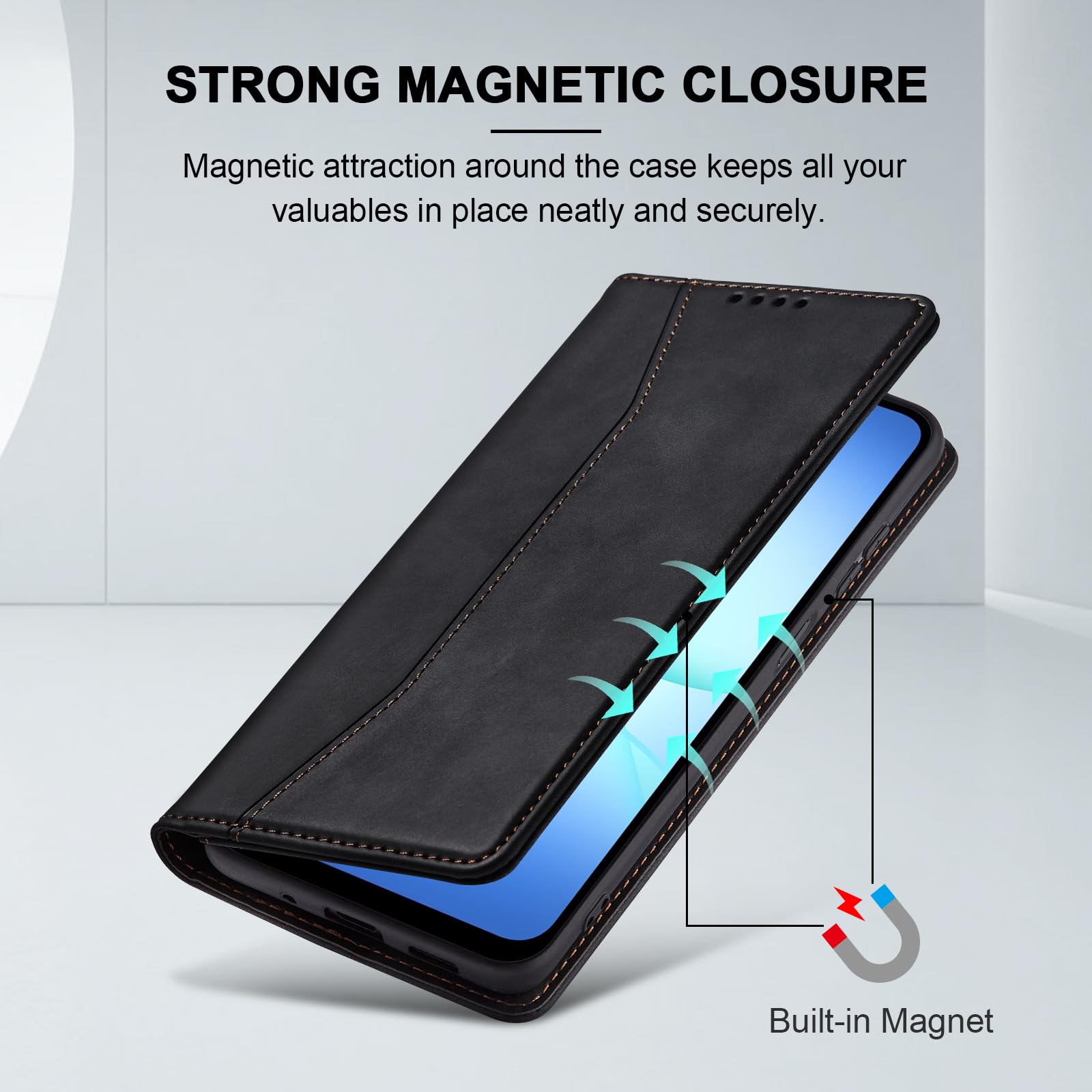 Jasonyu Jasonyu Flip Wallet Case for Samsung Galaxy A17/A26 5G,Leather Magnetic Folio Cover with Card Holder,Kickstand - TPU Shockproof Durable Protective Phone Case,Black in use