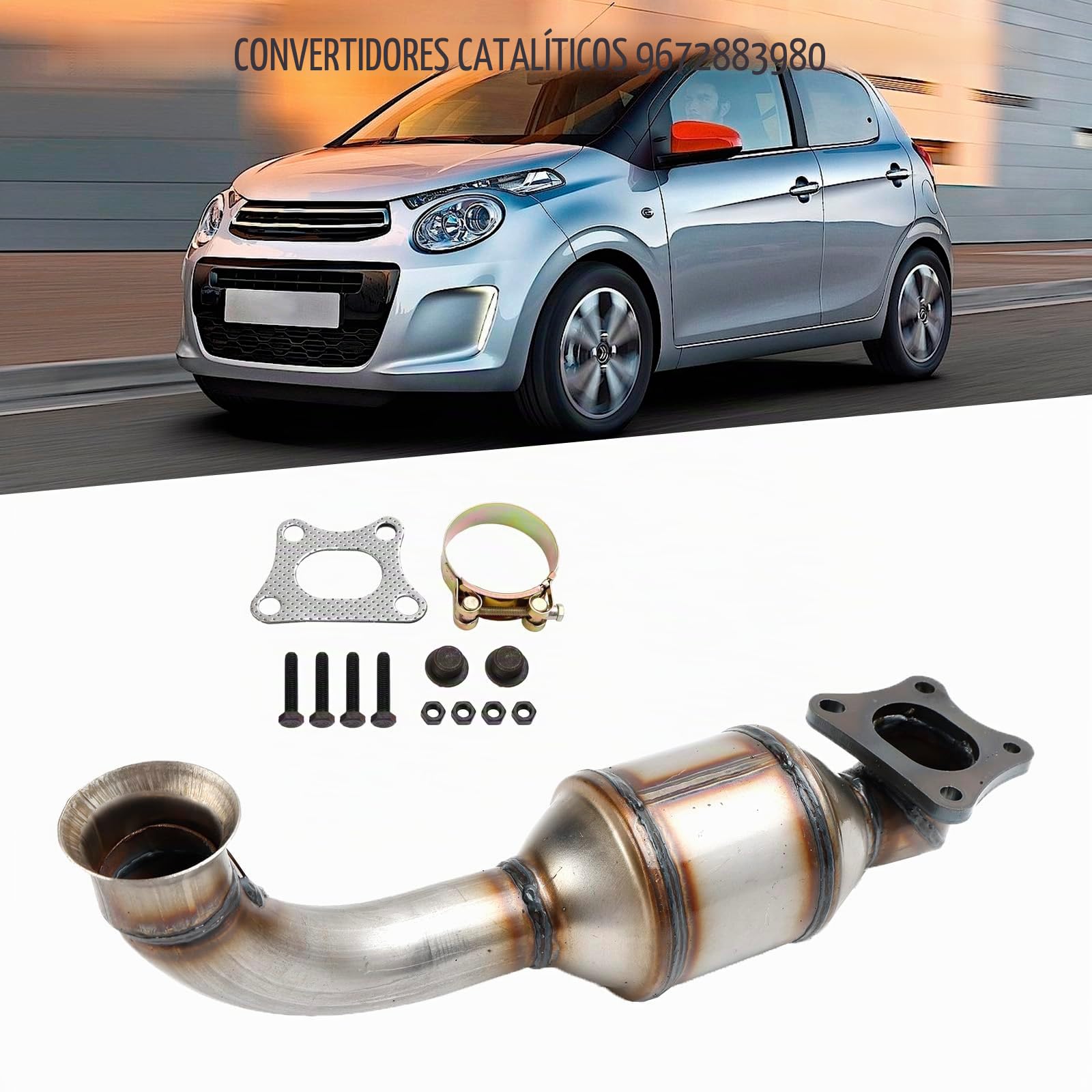 Catalizador 9822117480 Adecuado para Peugeot 108 208 301 308 II para Citroen C1 C3 C4 DS3 1.2 VTi Acero inoxidable