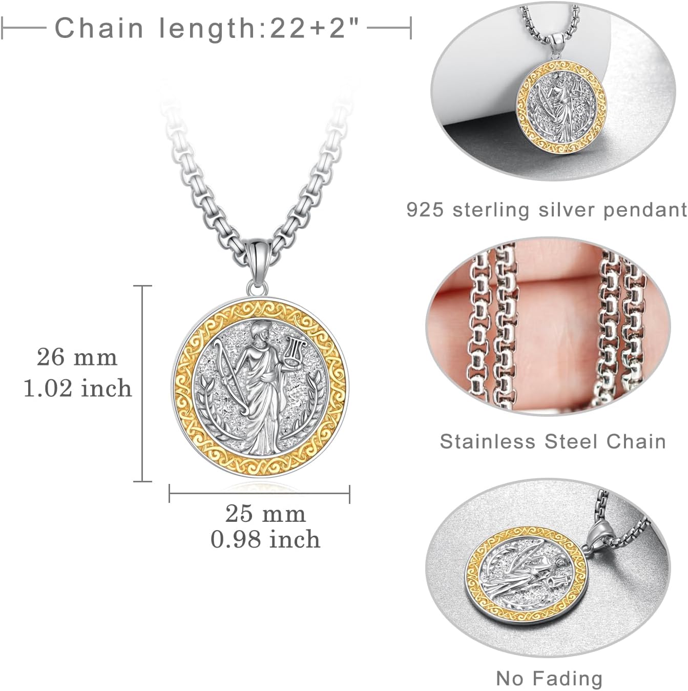 Apollo Necklace 925 Sterling Sliver Greek Necklace Greek Mythology Jewelry Gifts for Men Women - Image 4