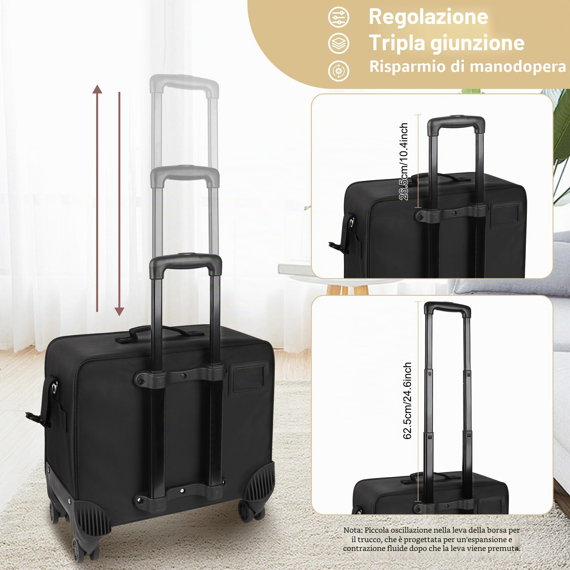 Valigetta cosmetica 4 in 1, trolley professionale per cosmetici, grande beauty case con ruote, valigetta da parrucchiere, multifunzione per trucchi e tatuaggi