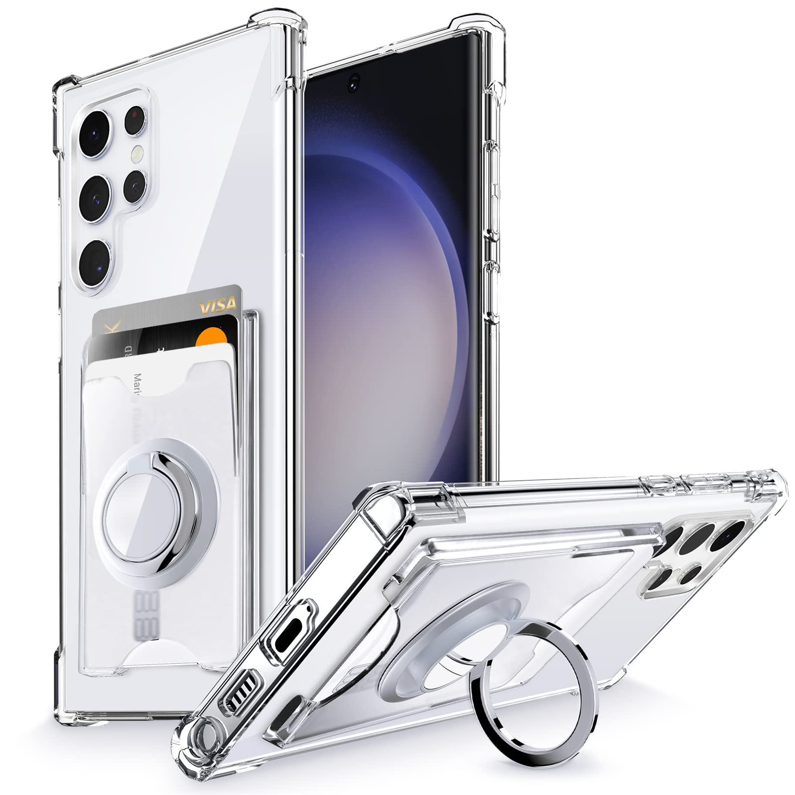 Shields Up for Samsung Galaxy S23 Ultra Case, Galaxy S23 Ultra case, Minimalist Wallet Case with Card Holder & Ring Kickstand/Stand, Slim Protective