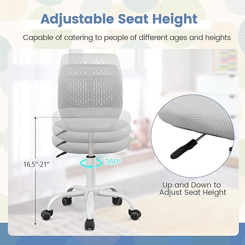 Miniatura 13 de Giantex Silla de escritorio moderna para niños, silla de estudio sin brazos con altura ajustable, silla de oficina ergonómica con ruedas, silla de