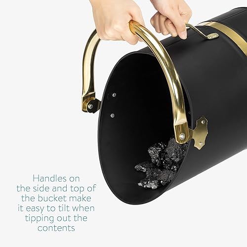 Miniatura 3 de Navaris Cubo de cenizas para chimenea, cubo de metal negro con mango y pala para cenizas de fuego, carbón y carbón, accesorios para quemador de leña