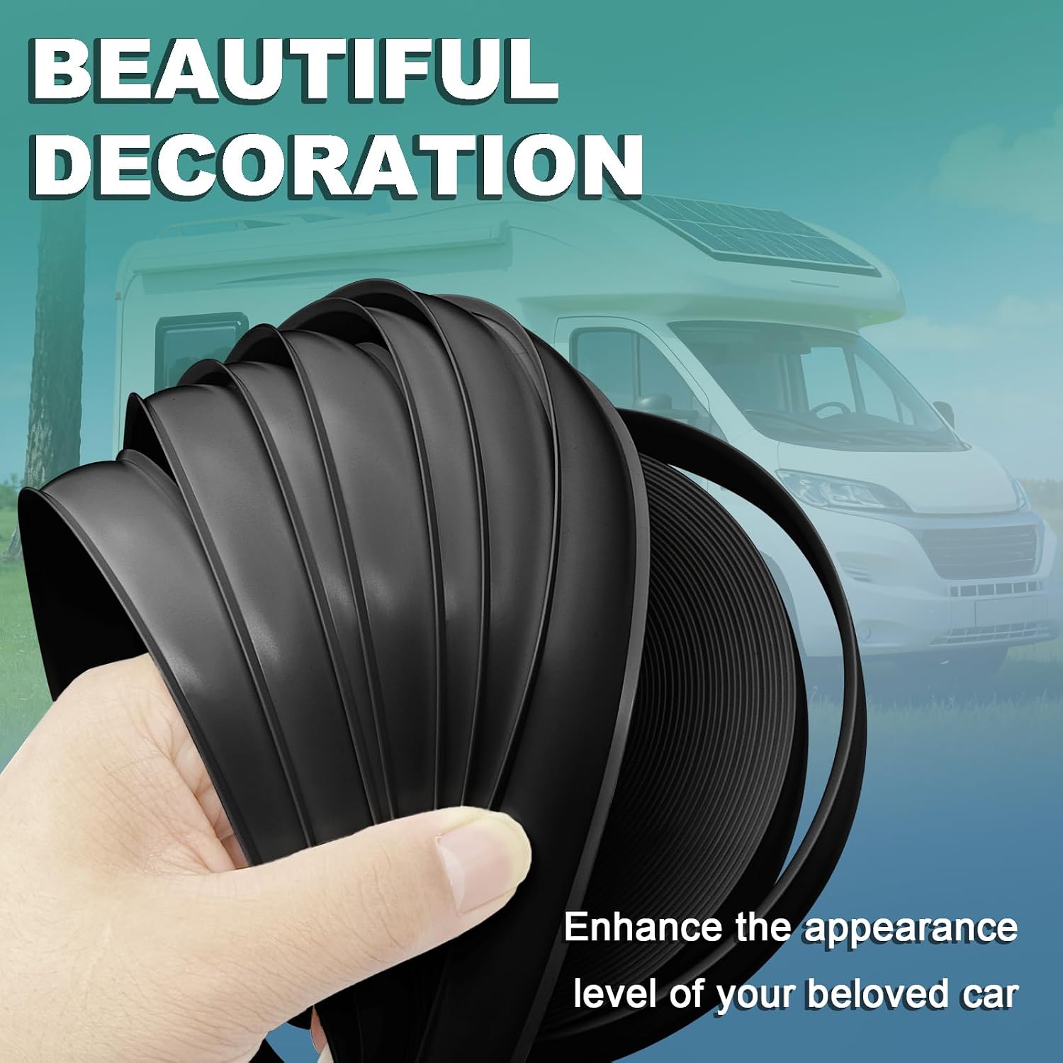 50FT RV Trim Molding, UV-Resistant Weather Stripping Exterior Trim Molding Insert for RV Camper Travel Trailer Screw Cover Gutter Corner Channel Outside Seam roof Edge Track(Black)