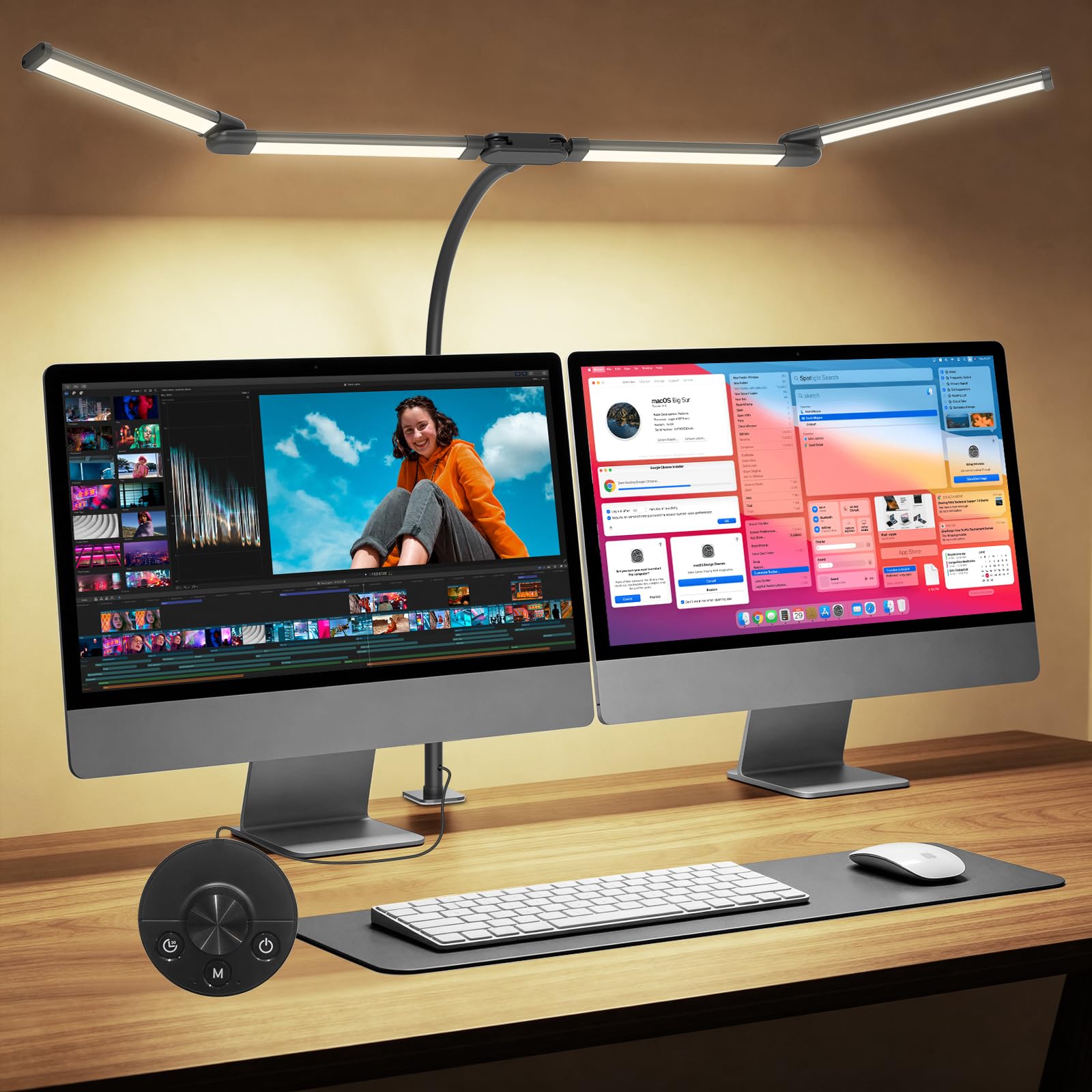 Lampada da Scrivania LED per Ufficio, 118 cm, 4 Barre Luminose, Lampada Scrivania con Morsetto – 24W 1960 lm Lampada da Tavolo a Collo di Cigno, 5 Colori e 10 Luminosità, Luce per Monitor PC