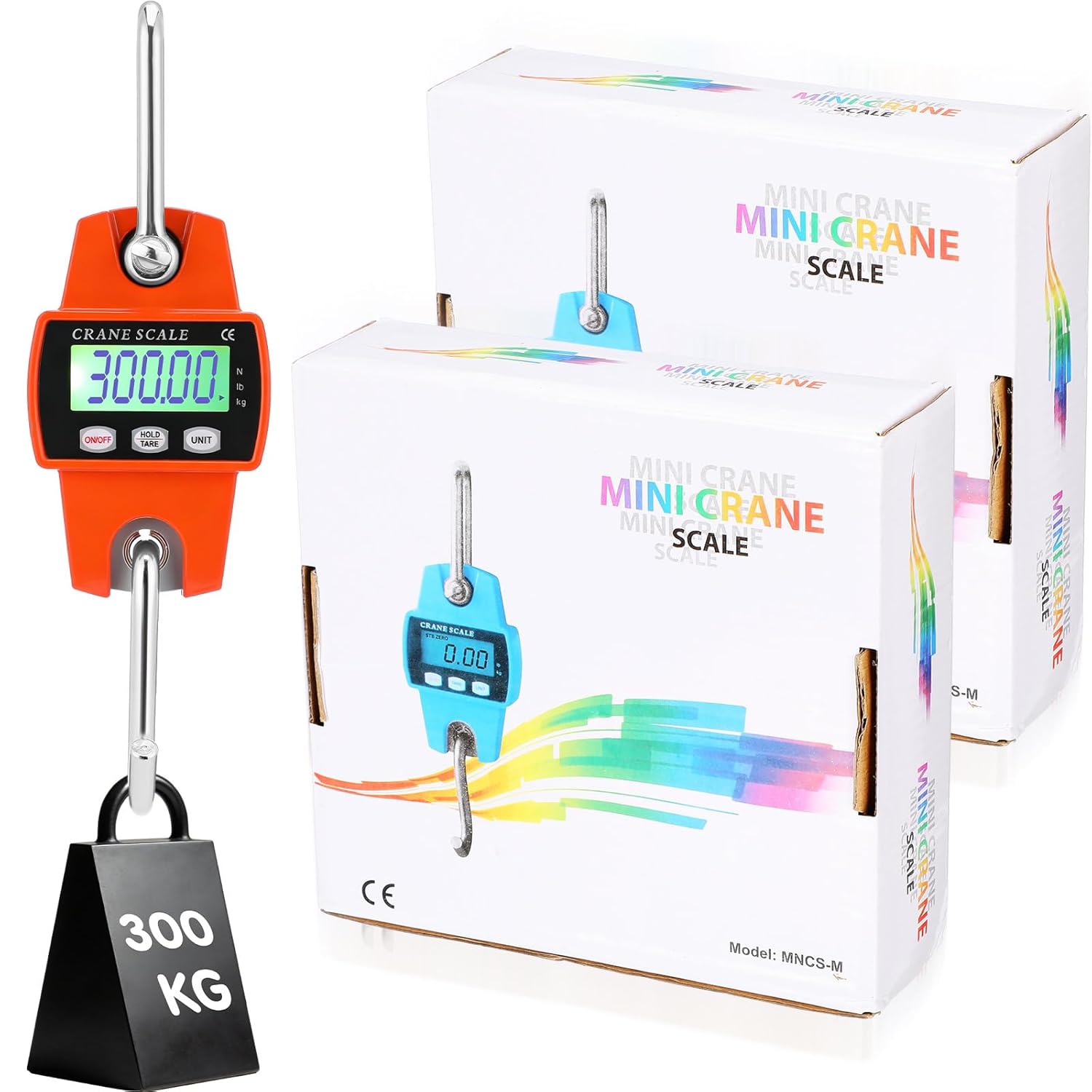 Sabary 2 Pack 660lb/300kg Digital Hanging Scale with Aluminium Alloy Case Handheld LCD Backlit Display Mini Crane Scale with Hooks 3 Unit N/LB/KG for Fishing, Hunting, Travelling, Farming
