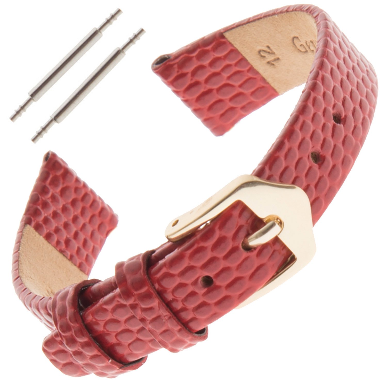 10-14mm Ladies Flat Lizard-Grain Calfskin Leather Watch Strap F40