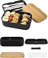 Vista 6 de Lonchera Bento Box para adultos, 2 recipientes apilables, 68 onzas, tapa de bambú natural, apta para microondas, apta para lavavajillas, sin BPA