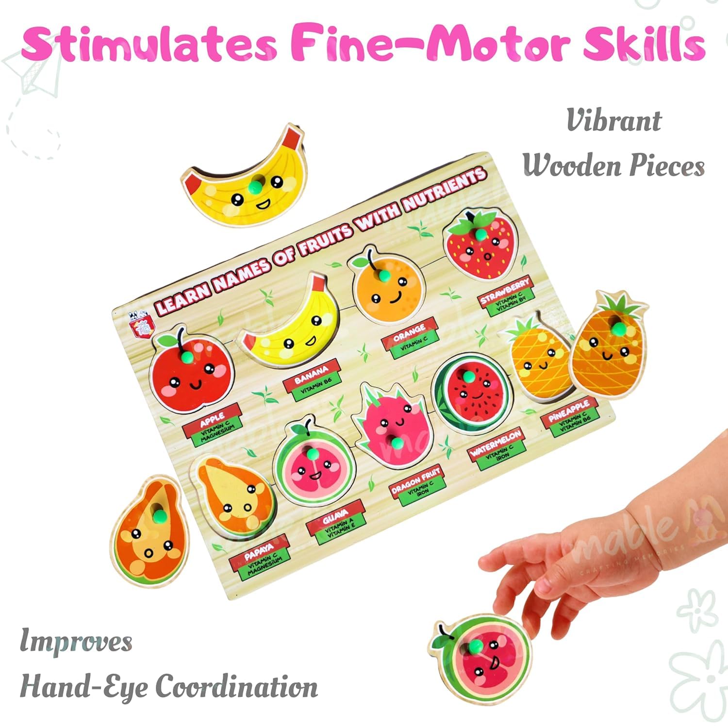 Adora Puzzle Toy for Kids-Educational Wooden Puzzle Game for Children, Development and Creative Learning Game for Kids, Puzzle Study Game Preschool Early Educational Game Child Toy (Fruit Puzzle) 4
