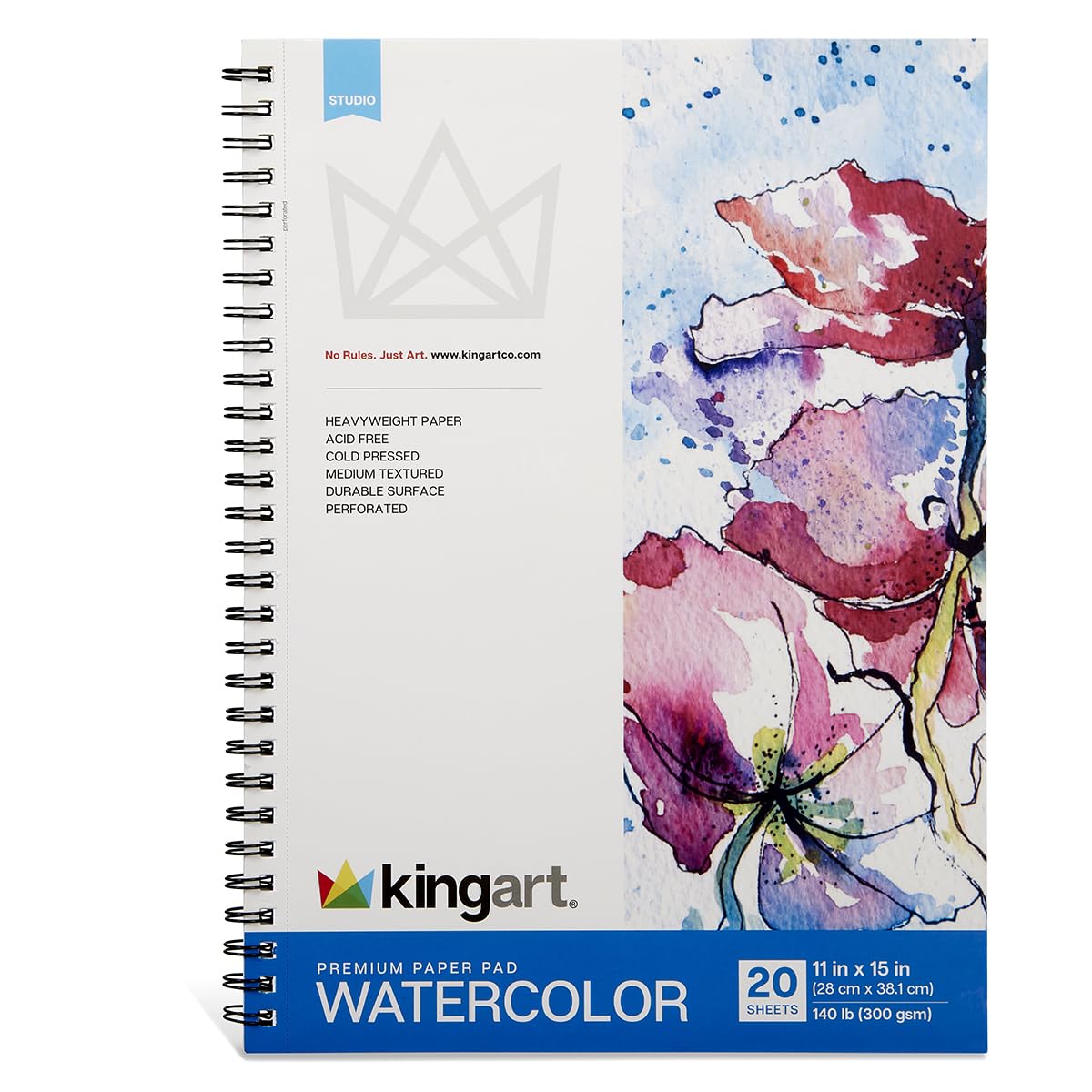 Bloc papier aquarelle presse à froid KINGART avec spirale perforée 28x38cm