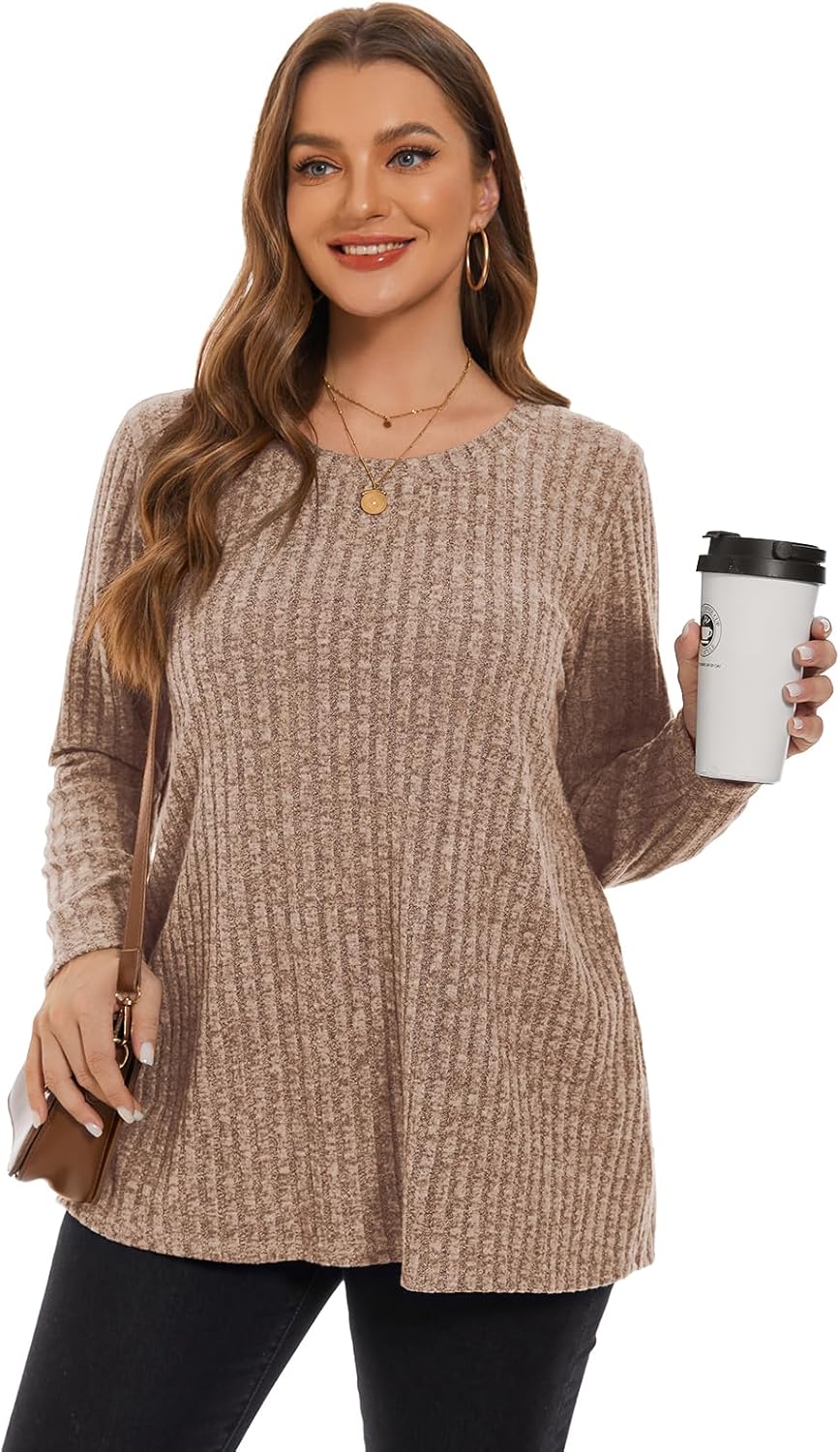 BELAROI Plus Size Tops for Women Tunic Shirts Long Sleeve Scoop Neck Casual Lightweight Sweaters Pullover Loose Fit - Image 2