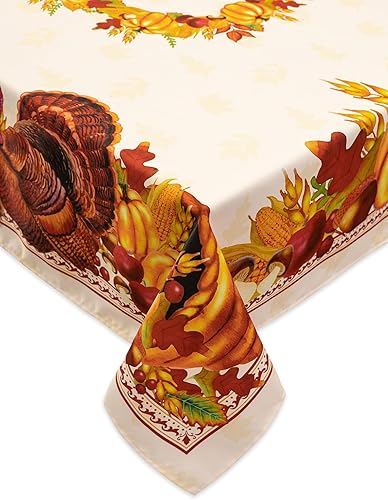 YiHomer Mantel estampado de otoño, colección de fiesta de la cosecha de Acción de Gracias, mantel sin arrugas para cocina, comedor, decoración de