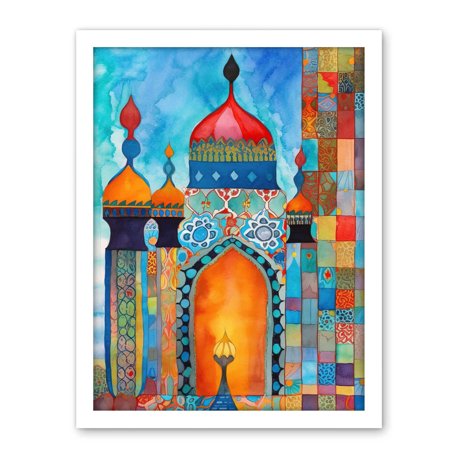 Artery8 Abstract Islamic Mosque Entrance Prayer Folk Art Artwork Framed Wall Art Print 18X24 Inch